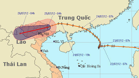 Sơ đồ dự báo hướng đi của áp thấp nhiệt đới - Nguồn: Trung tâm Dự báo khí tượng thủy văn Trung ương